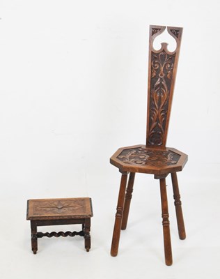 Lot 663 - Oak spinning chair, and small stool