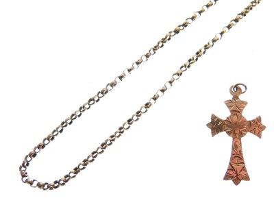 Lot 54 - '9ct' cross pendant and a yellow metal belcher-link chain