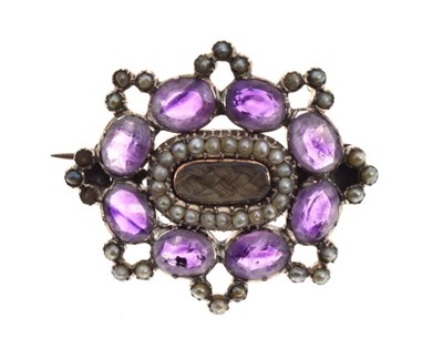 Lot 56 - Victorian amethyst and seed pearl mourning brooch