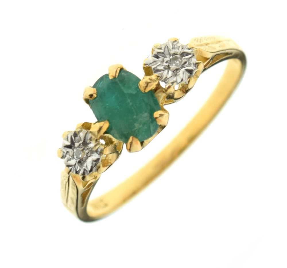 Lot 6 - 18ct gold, emerald and diamond three-stone ring
