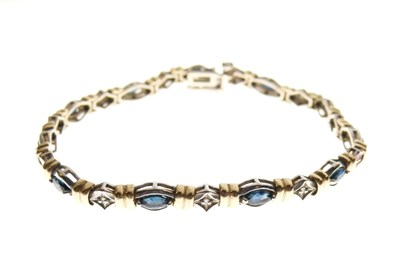 Lot 80 - Yellow metal (14k) diamond and sapphire bracelet