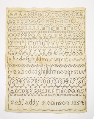 Lot 344 - Victorian needlework sampler dated 1854