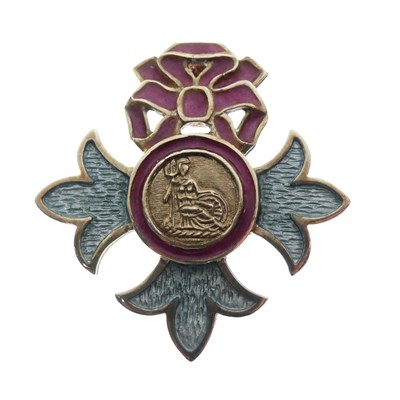 Lot 47 - Late 20th Century silver gilt and enamel MBE brooch