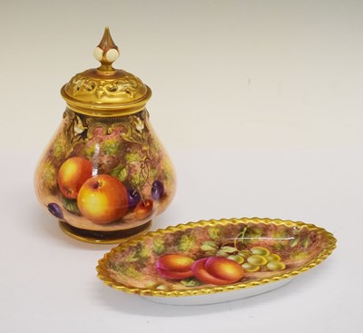 Lot 452 - Royal Worcester fruit decorated pot pourri vase and dish