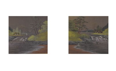 Lot 712 - Pair of early 20th Century Japanese silk landscapes
