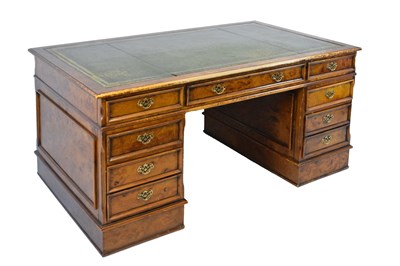 Lot 686 - Mid 20th Century burr-veneered twin pedestal desk
