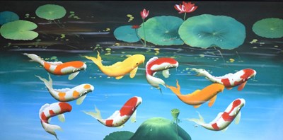 Lot 590 - Painting of Koi Carp