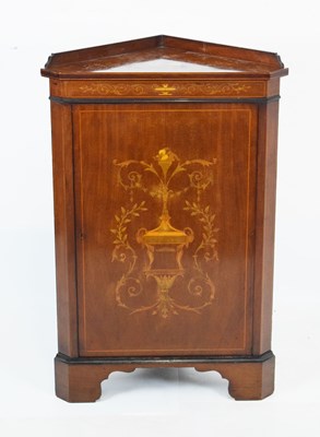 Lot 688 - Edwardian inlaid corner cupboard