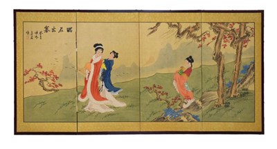 Lot 592 - Japanese folding table screen - Figures