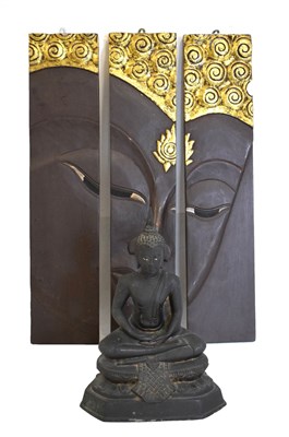Lot 593 - Carved three-panel Buddha