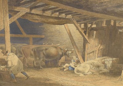 Lot 689 - After R. Hill - 19th Century hand coloured print - cattle at William's Farm, and animal prints