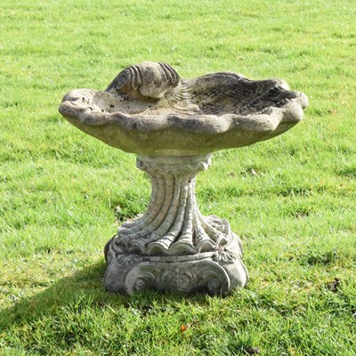 Lot 808 - Composition stone oyster-shaped bird bath