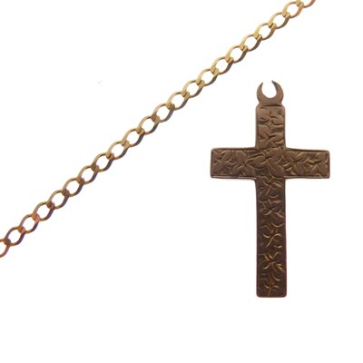 Lot 58 - Yellow metal curb-link necklace and 9ct gold crucifix