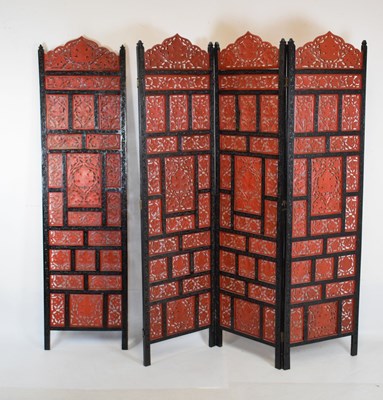 Lot 730 - Four-fold red and black screen
