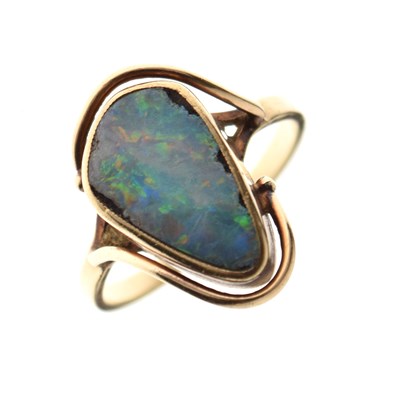 Lot 28 - Unmarked yellow metal ring set boulder opal