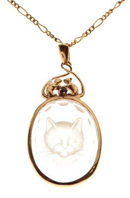 Lot 49 - Rock crystal intaglio depicting a cat