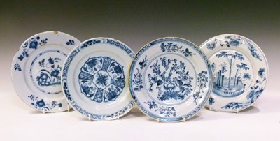 Lot 444 - Four 18th Century English delft plates