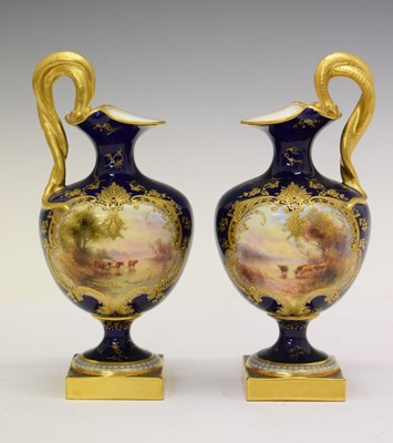 Lot 451 - Pair of Harry Stinton cattle decorated vases