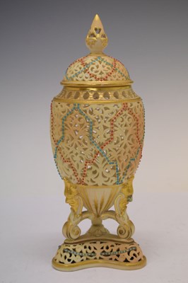 Lot 449 - Worcester blush ivory reticulated vase and cover
