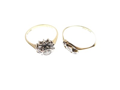 Lot 3 - 18ct diamond cluster ring and three stone diamond ring
