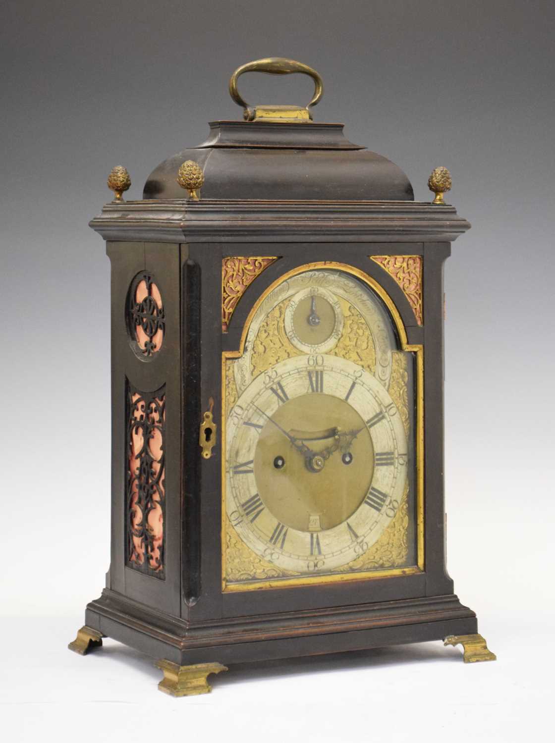 Lot 242 - William Scafe, (1674-1765) - Early Georgian ebonised twin fusee chiming bracket clock