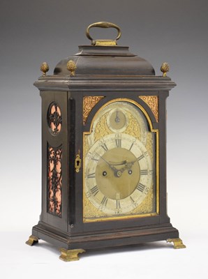 Lot 242 - William Scafe, (1674-1765) - Early Georgian ebonised twin fusee chiming bracket clock