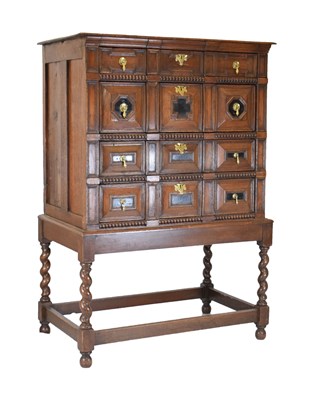 Lot 176 - Late 17th Century oak geometric chest of drawers
