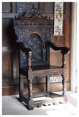 Lot 1 - Charles I panel-back open armchair, South West Yorkshire circa 1630