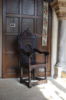 Lot 1 - Charles I panel-back open armchair, South West Yorkshire circa 1630