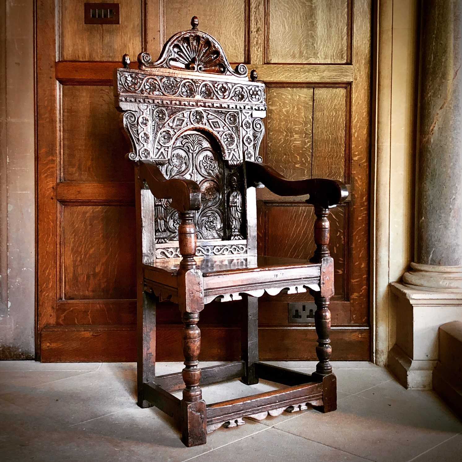 Lot 1 - Charles I panel-back open armchair, South West Yorkshire circa 1630