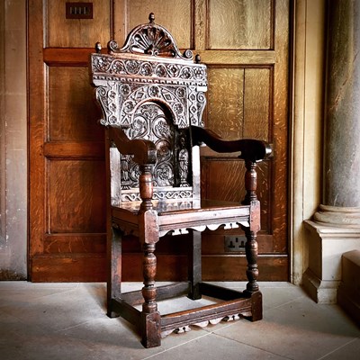 Lot 1 - Charles I panel-back open armchair, South West Yorkshire circa 1630
