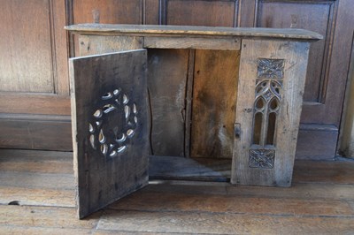 Lot 11 - Boarded oak mural livery cupboard