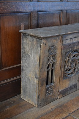 Lot 11 - Boarded oak mural livery cupboard
