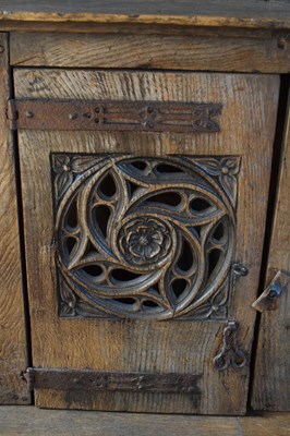 Lot 11 - Boarded oak mural livery cupboard