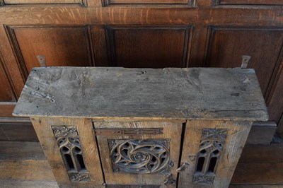 Lot 11 - Boarded oak mural livery cupboard