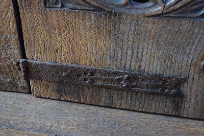 Lot 11 - Boarded oak mural livery cupboard