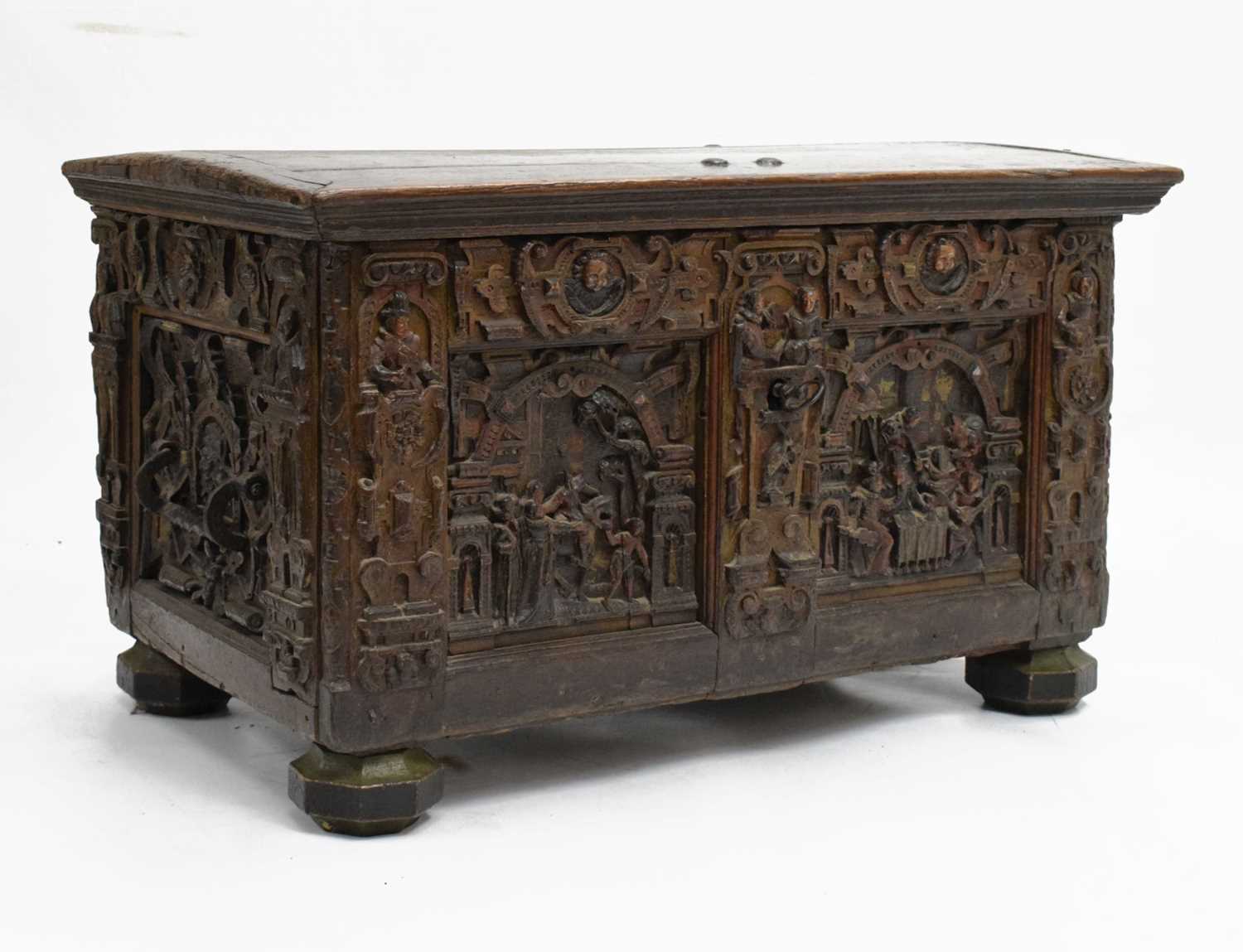 Lot 711 - Ex Barrow Court, Barrow Gurney - Small late 16th Century carved oak chest