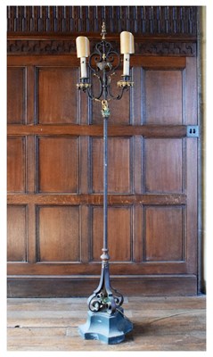 Lot 15 - Gilt metal two-light standard lamp