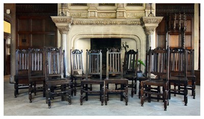 Lot 17 - Harlequin set of twelve late 17th Century oak high-back dining chairs