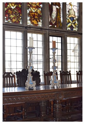 Lot 18 - Pair of Continental painted softwood pricket candlesticks