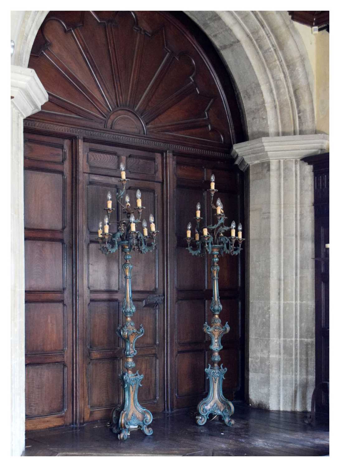 Lot 19 - Pair of floor-standing ten-light candelabra