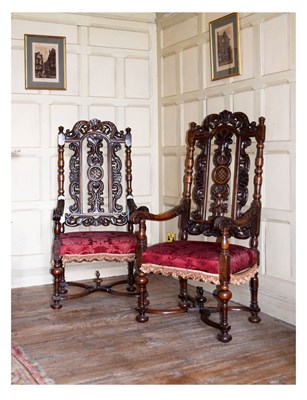 Lot 24 - Pair of late 17th Century walnut open armchairs