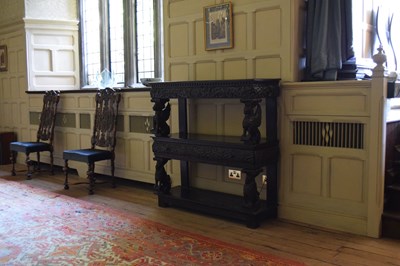 Lot 25 - Charles I carved oak three-tier open ‘court cupboard’ or buffet