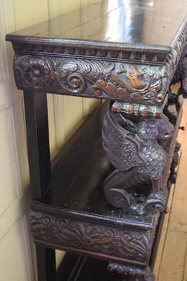 Lot 25 - Charles I carved oak three-tier open ‘court cupboard’ or buffet