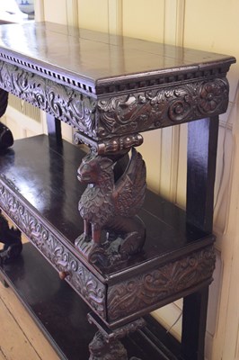 Lot 25 - Charles I carved oak three-tier open ‘court cupboard’ or buffet