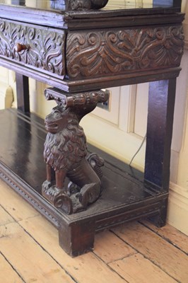 Lot 25 - Charles I carved oak three-tier open ‘court cupboard’ or buffet