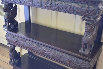 Lot 25 - Charles I carved oak three-tier open ‘court cupboard’ or buffet