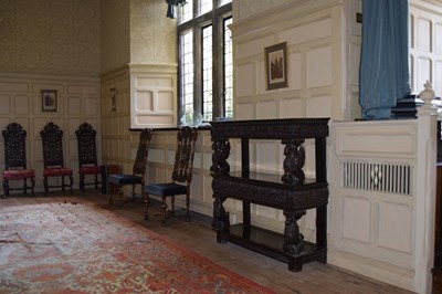 Lot 25 - Charles I carved oak three-tier open ‘court cupboard’ or buffet