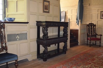 Lot 25 - Charles I carved oak three-tier open ‘court cupboard’ or buffet