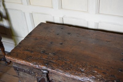 Lot 28 - 16th Century boarded pine and iron-bound chest